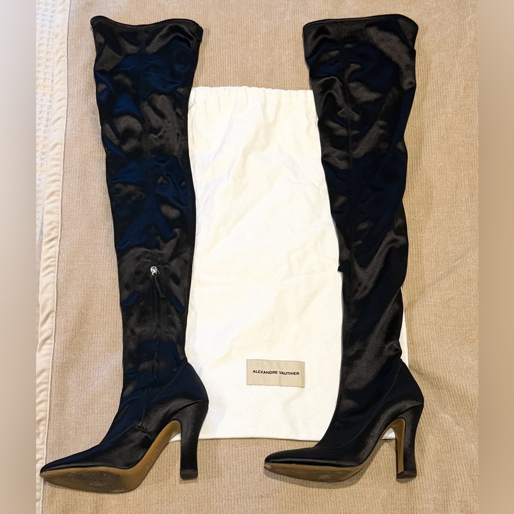 Thigh High - AV Satin Black Women's Boots